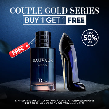 Couple Gold Series Beli 1 Gratis 1 – Dior Sauvage + Carolina Herrera Good Girl (Parfum Original)