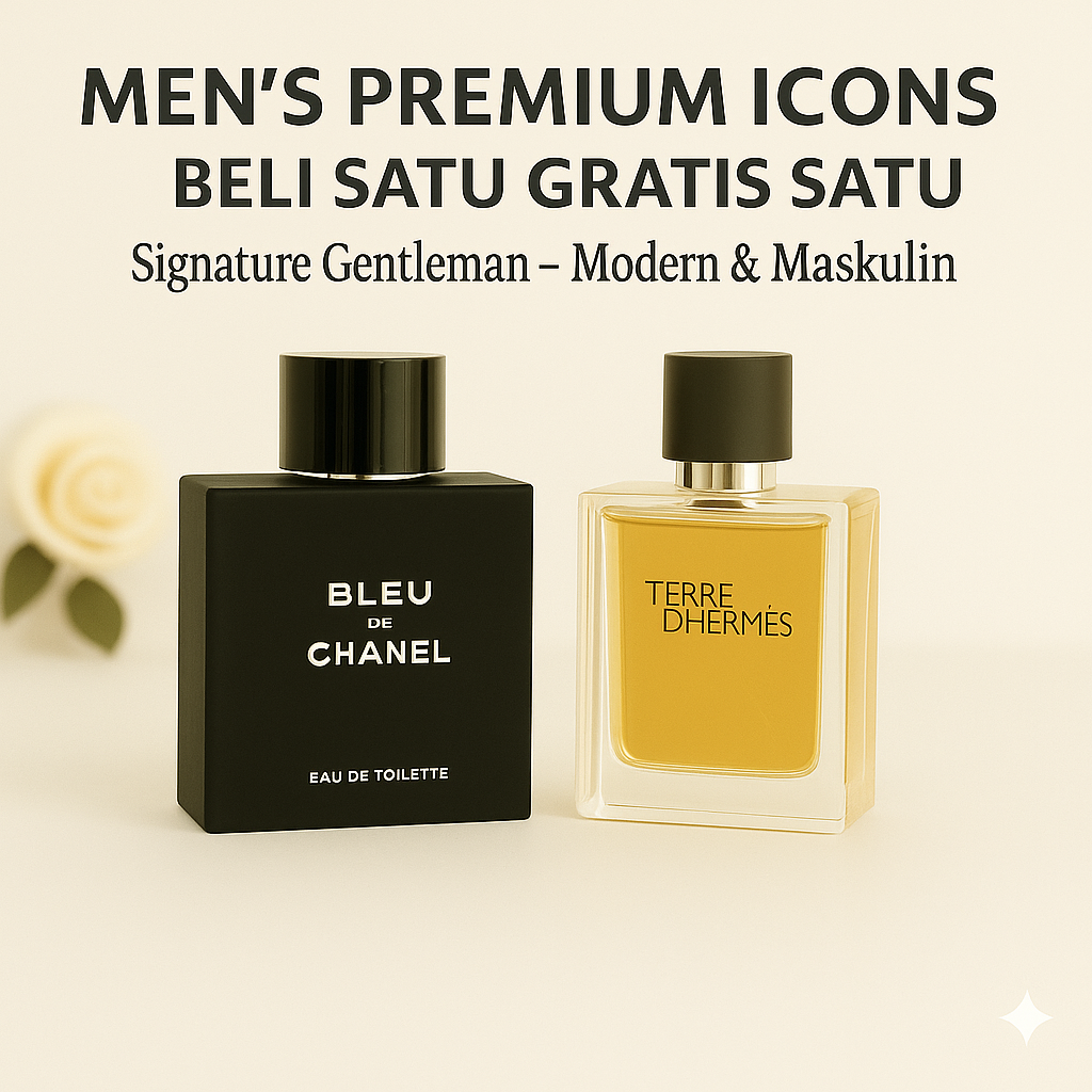 Ikon Premium Pria Beli 1 Gratis 1 – Bleu de Chanel + Terre d'Hermès (Parfum Original)